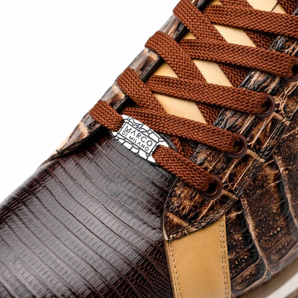 Marco Di Milano Portici Men's Shoes Wine & Black Exotic Lizard / Crocodile Casual Sneakers (MDM1016)