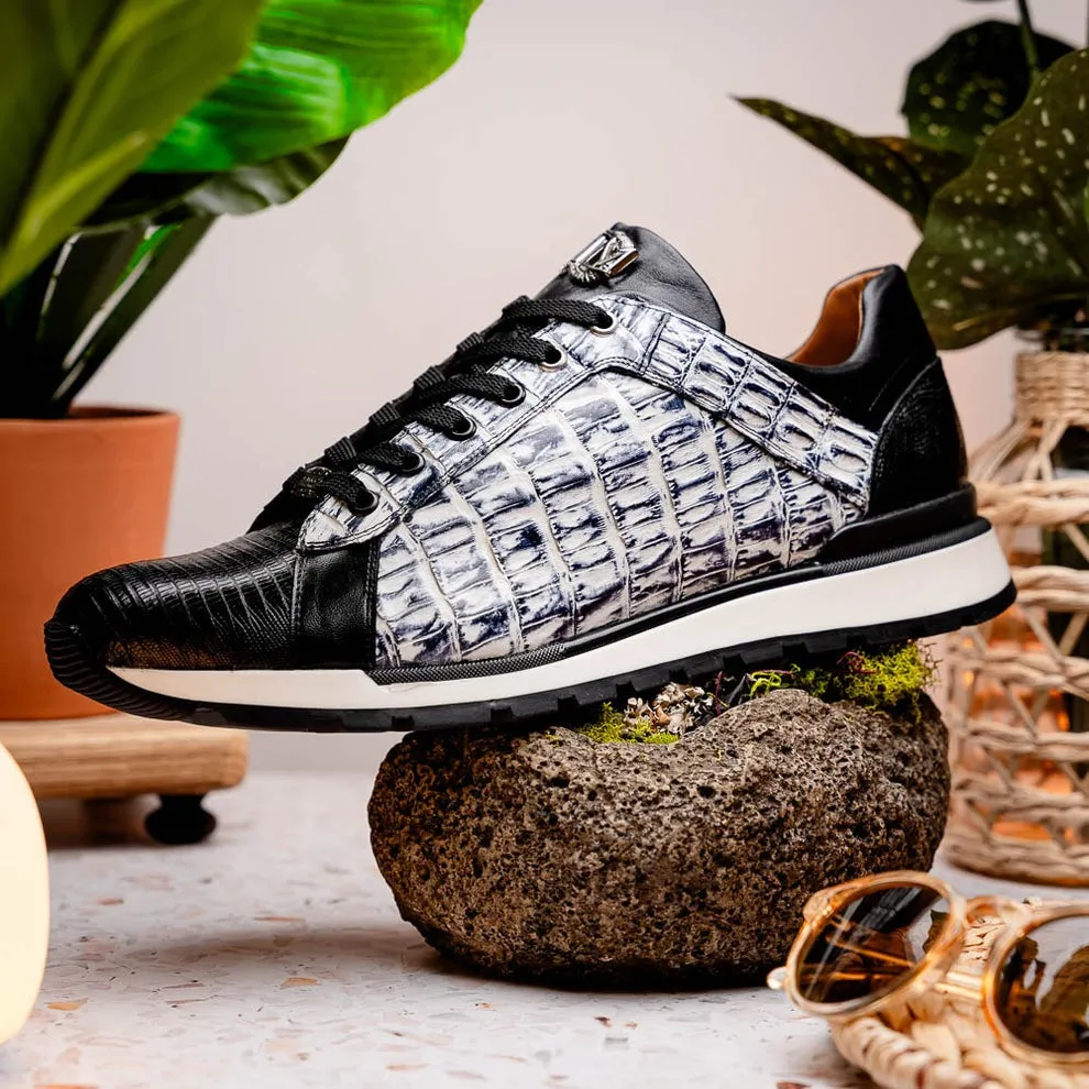 Marco Di Milano Portici Men's Shoes Wine & Black Exotic Lizard / Crocodile Casual Sneakers (MDM1016)