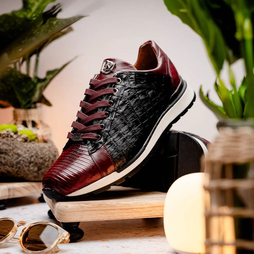 Marco Di Milano Portici Men's Shoes Wine & Black Exotic Lizard / Crocodile Casual Sneakers (MDM1016)