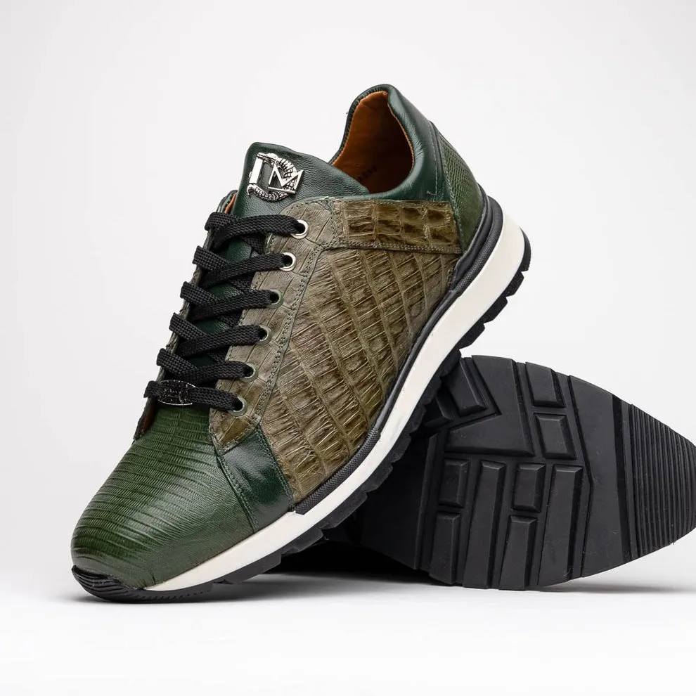 Marco Di Milano Portici Men's Shoes Wine & Black Exotic Lizard / Crocodile Casual Sneakers (MDM1016)