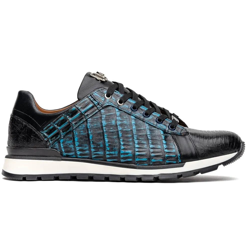 Marco Di Milano Portici Men's Shoes Wine & Black Exotic Lizard / Crocodile Casual Sneakers (MDM1016)