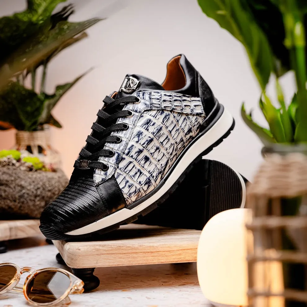 Marco Di Milano Portici Men's Shoes Wine & Black Exotic Lizard / Crocodile Casual Sneakers (MDM1016)