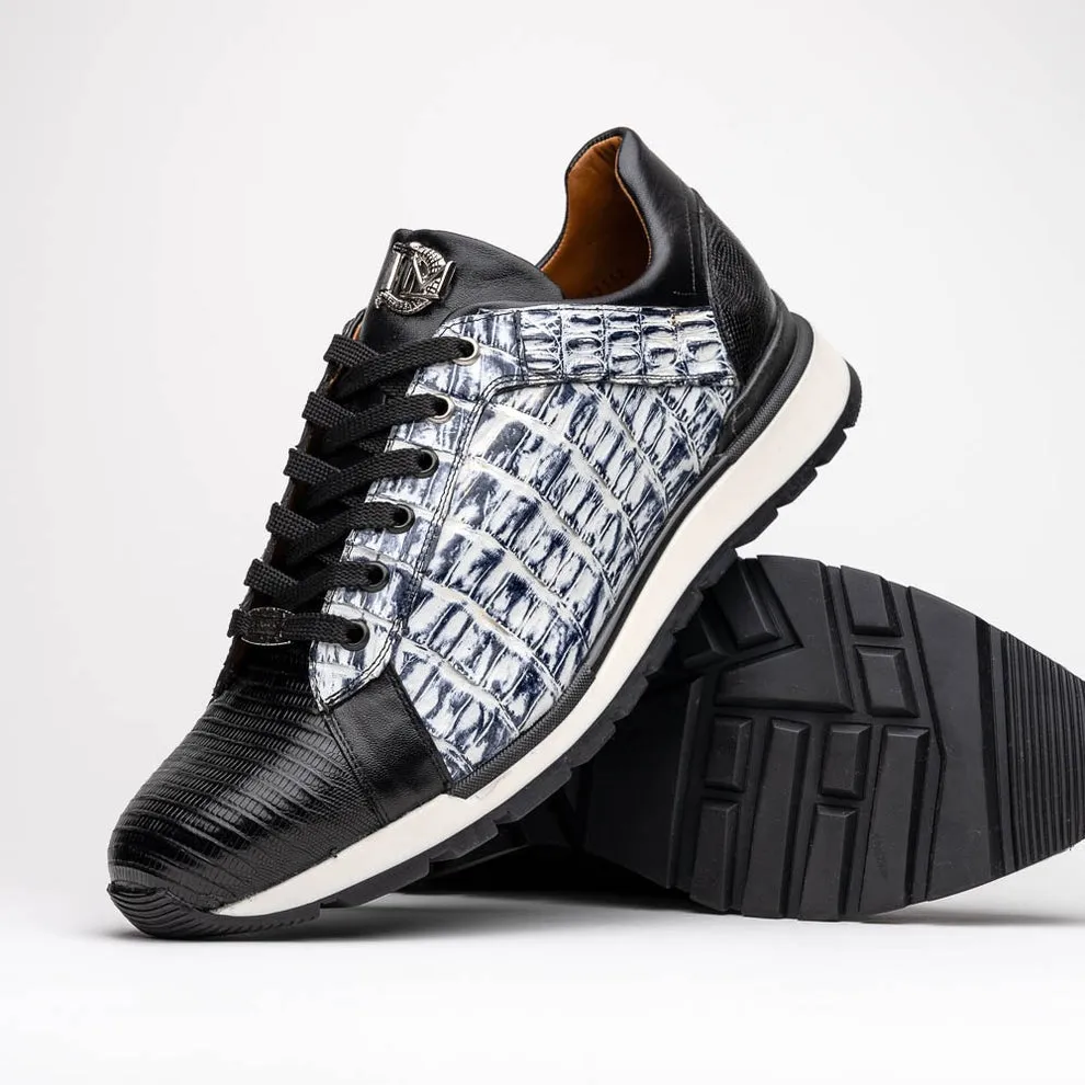 Marco Di Milano Portici Men's Shoes Wine & Black Exotic Lizard / Crocodile Casual Sneakers (MDM1016)