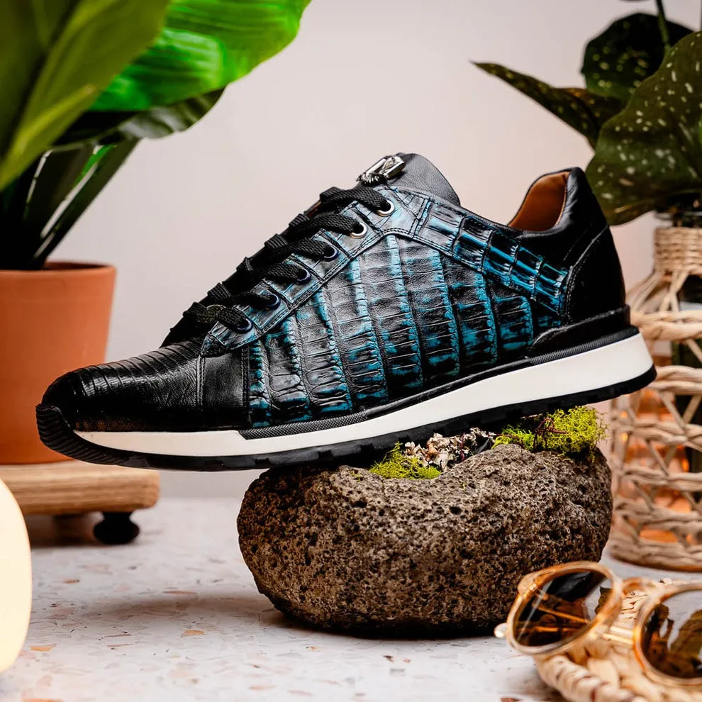 Marco Di Milano Portici Men's Shoes Wine & Black Exotic Lizard / Crocodile Casual Sneakers (MDM1016)