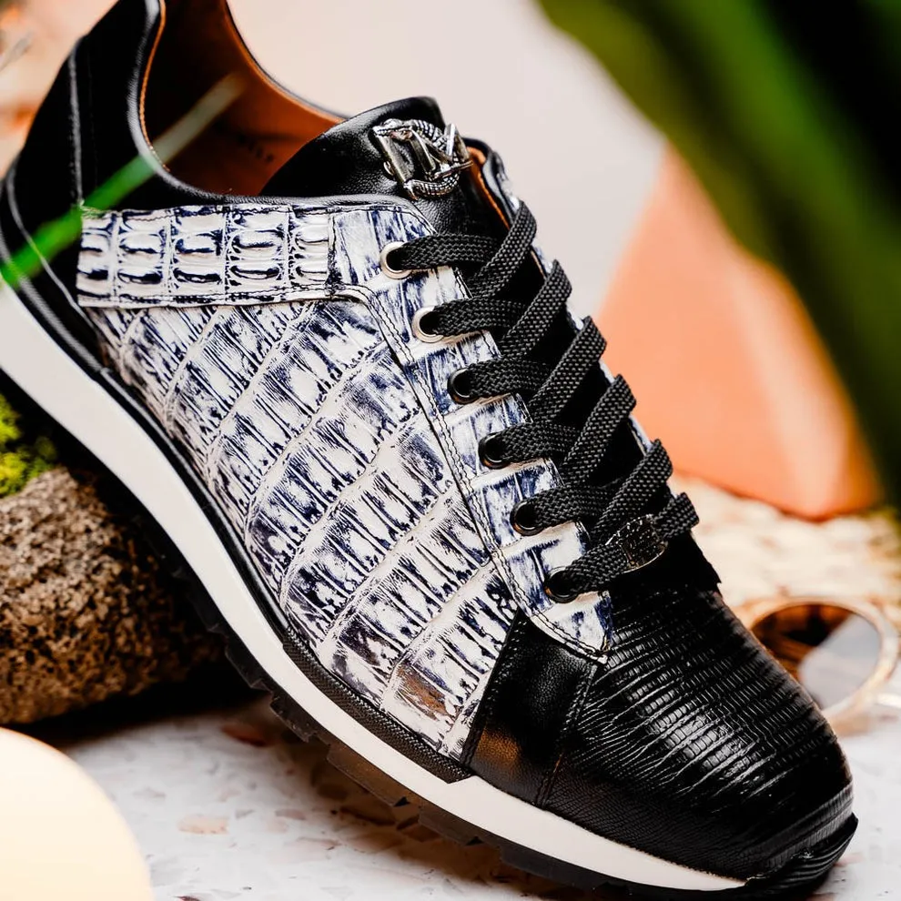 Marco Di Milano Portici Men's Shoes Wine & Black Exotic Lizard / Crocodile Casual Sneakers (MDM1016)