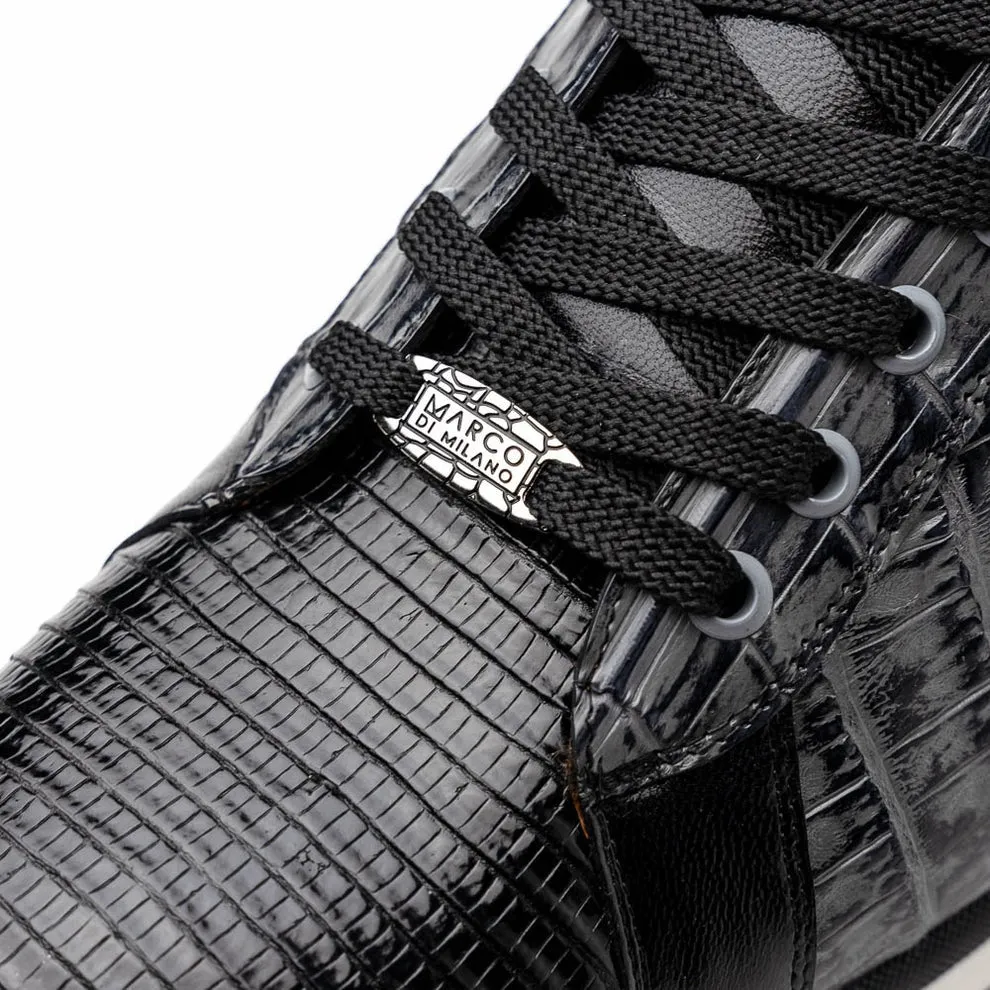Marco Di Milano Portici Men's Shoes Wine & Black Exotic Lizard / Crocodile Casual Sneakers (MDM1016)