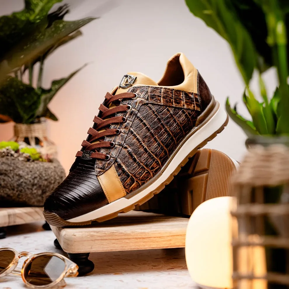 Marco Di Milano Portici Men's Shoes Wine & Black Exotic Lizard / Crocodile Casual Sneakers (MDM1016)
