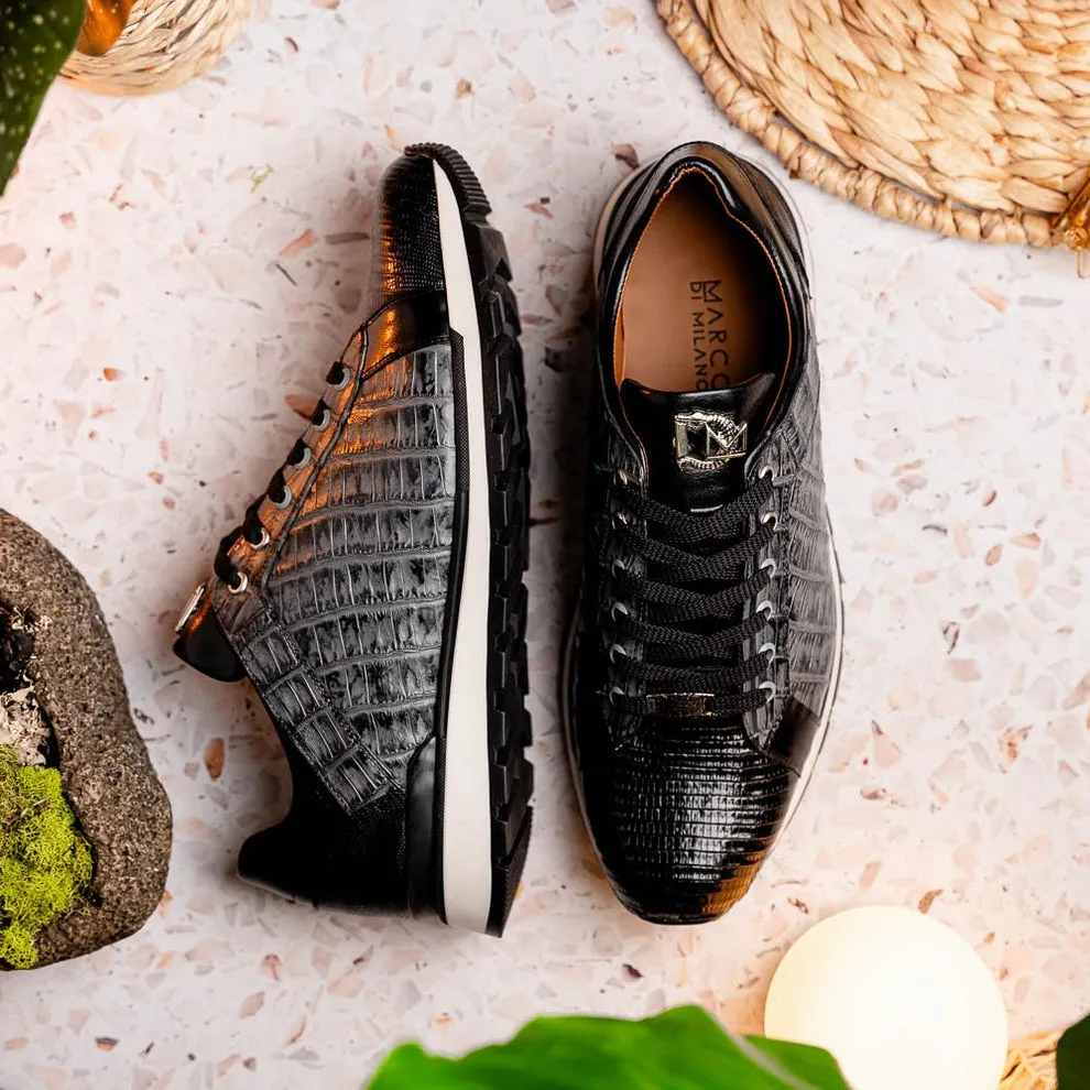 Marco Di Milano Portici Men's Shoes Wine & Black Exotic Lizard / Crocodile Casual Sneakers (MDM1016)