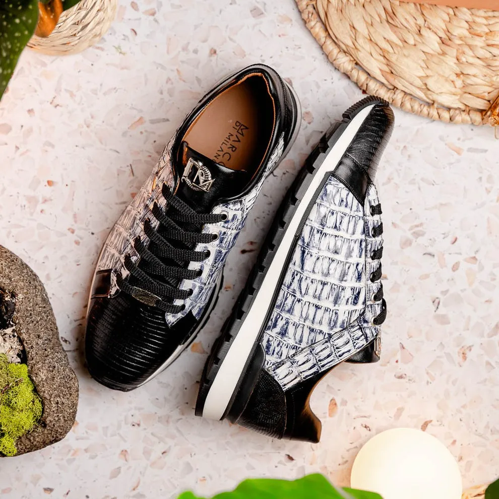Marco Di Milano Portici Men's Shoes Wine & Black Exotic Lizard / Crocodile Casual Sneakers (MDM1016)