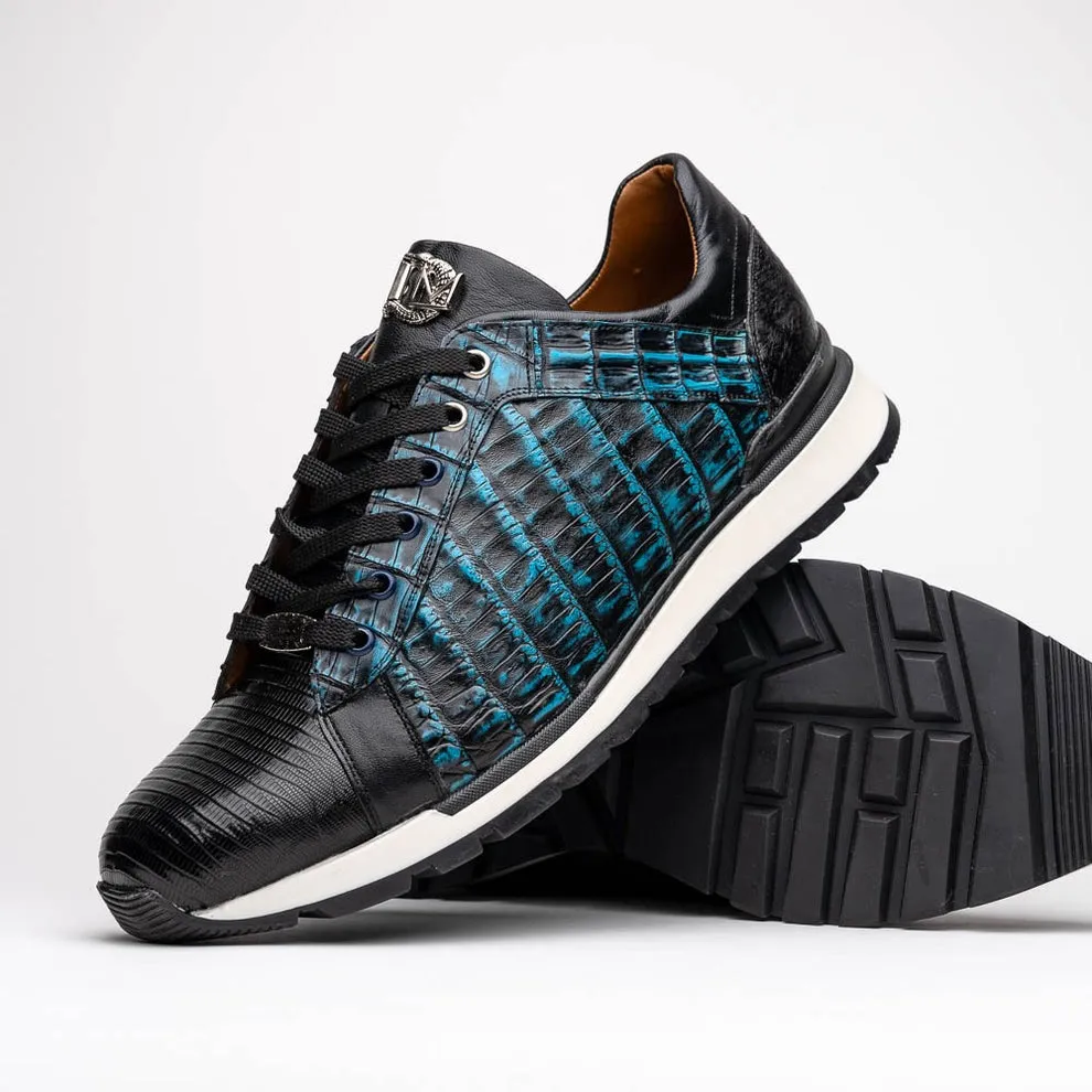 Marco Di Milano Portici Men's Shoes Wine & Black Exotic Lizard / Crocodile Casual Sneakers (MDM1016)