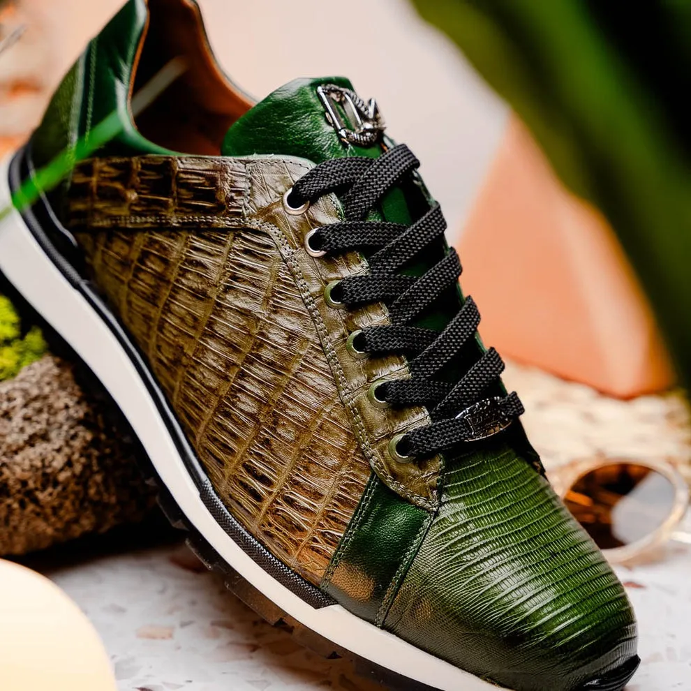 Marco Di Milano Portici Men's Shoes Wine & Black Exotic Lizard / Crocodile Casual Sneakers (MDM1016)