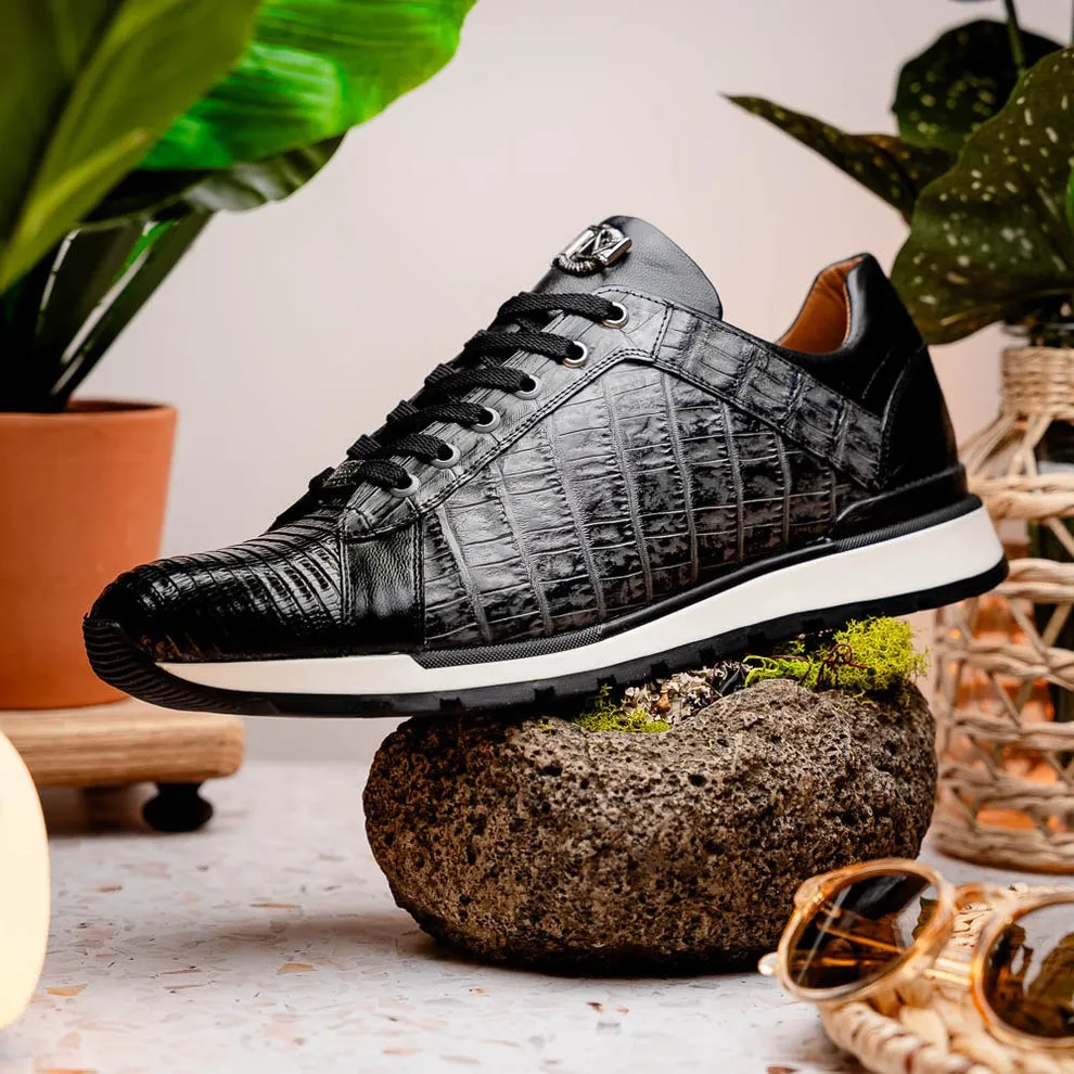 Marco Di Milano Portici Men's Shoes Wine & Black Exotic Lizard / Crocodile Casual Sneakers (MDM1016)