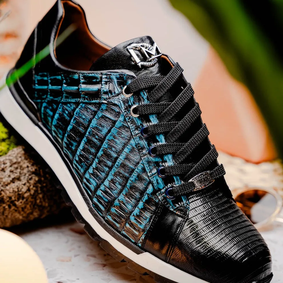 Marco Di Milano Portici Men's Shoes Wine & Black Exotic Lizard / Crocodile Casual Sneakers (MDM1016)