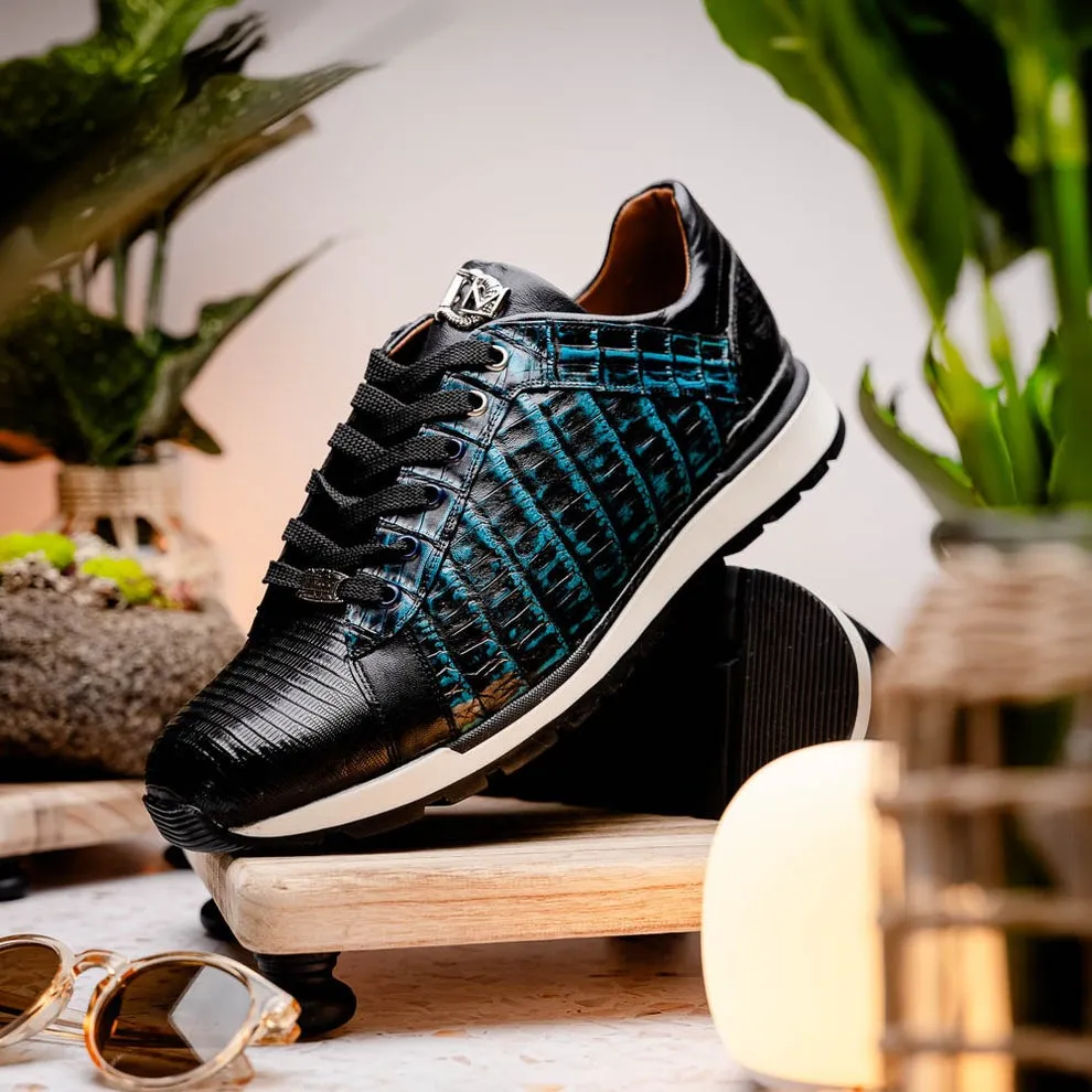 Marco Di Milano Portici Men's Shoes Wine & Black Exotic Lizard / Crocodile Casual Sneakers (MDM1016)