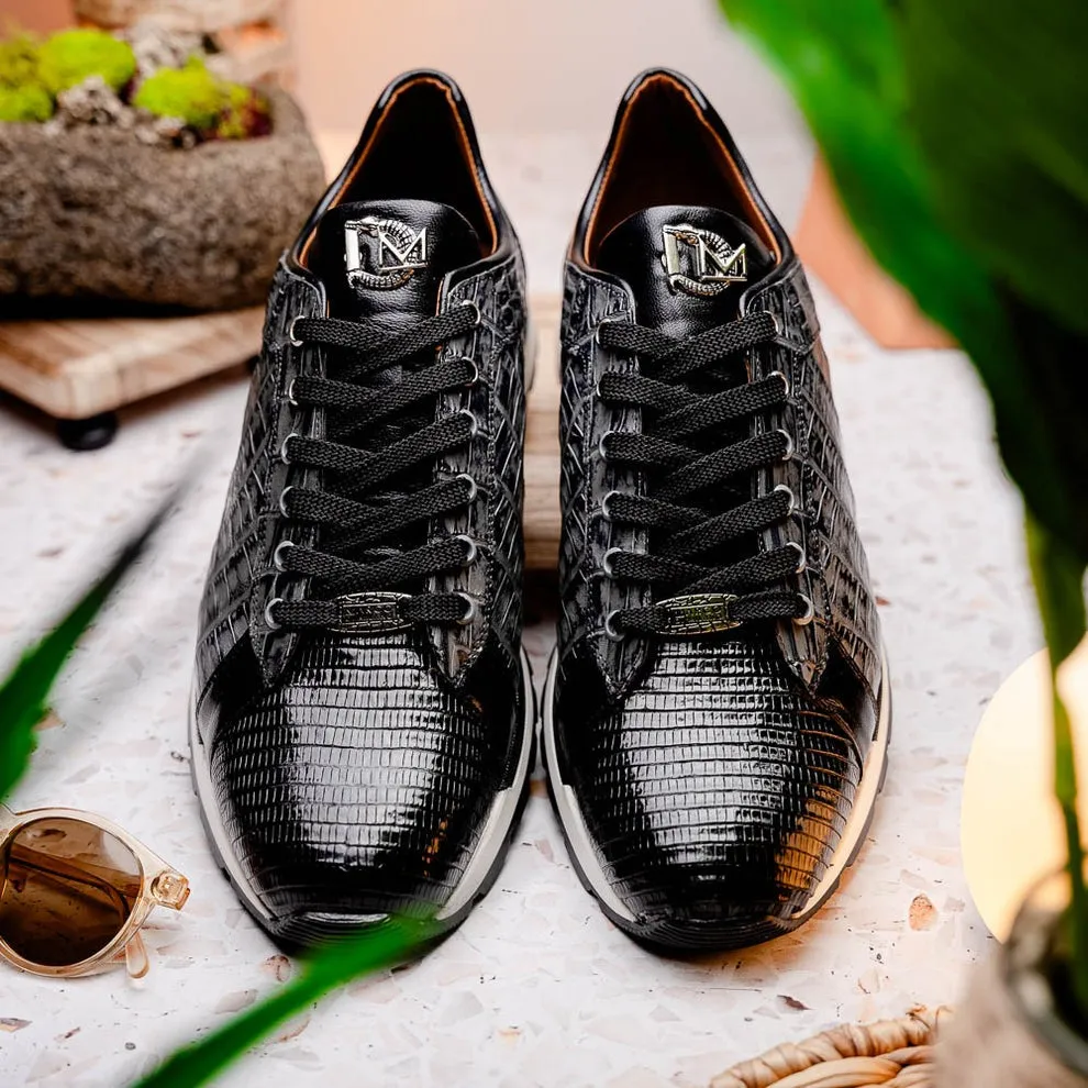 Marco Di Milano Portici Men's Shoes Wine & Black Exotic Lizard / Crocodile Casual Sneakers (MDM1016)