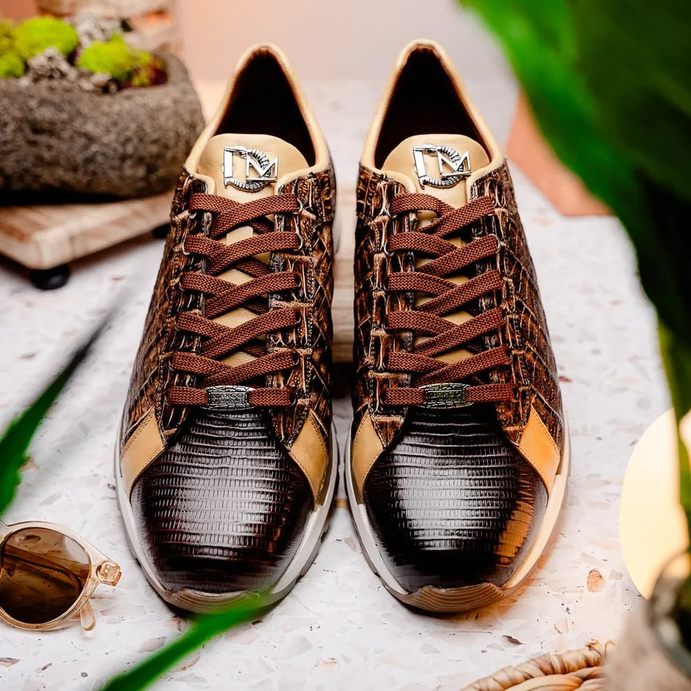 Marco Di Milano Portici Men's Shoes Wine & Black Exotic Lizard / Crocodile Casual Sneakers (MDM1016)