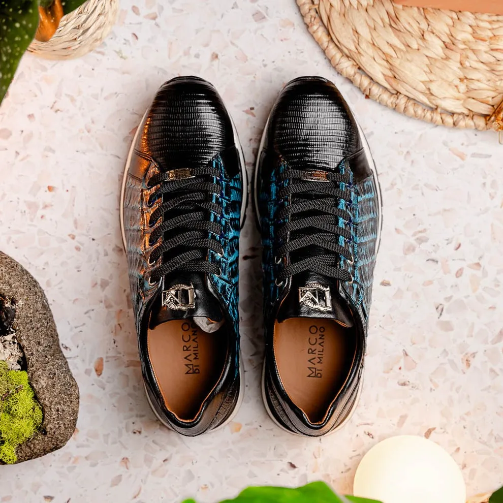 Marco Di Milano Portici Men's Shoes Wine & Black Exotic Lizard / Crocodile Casual Sneakers (MDM1016)