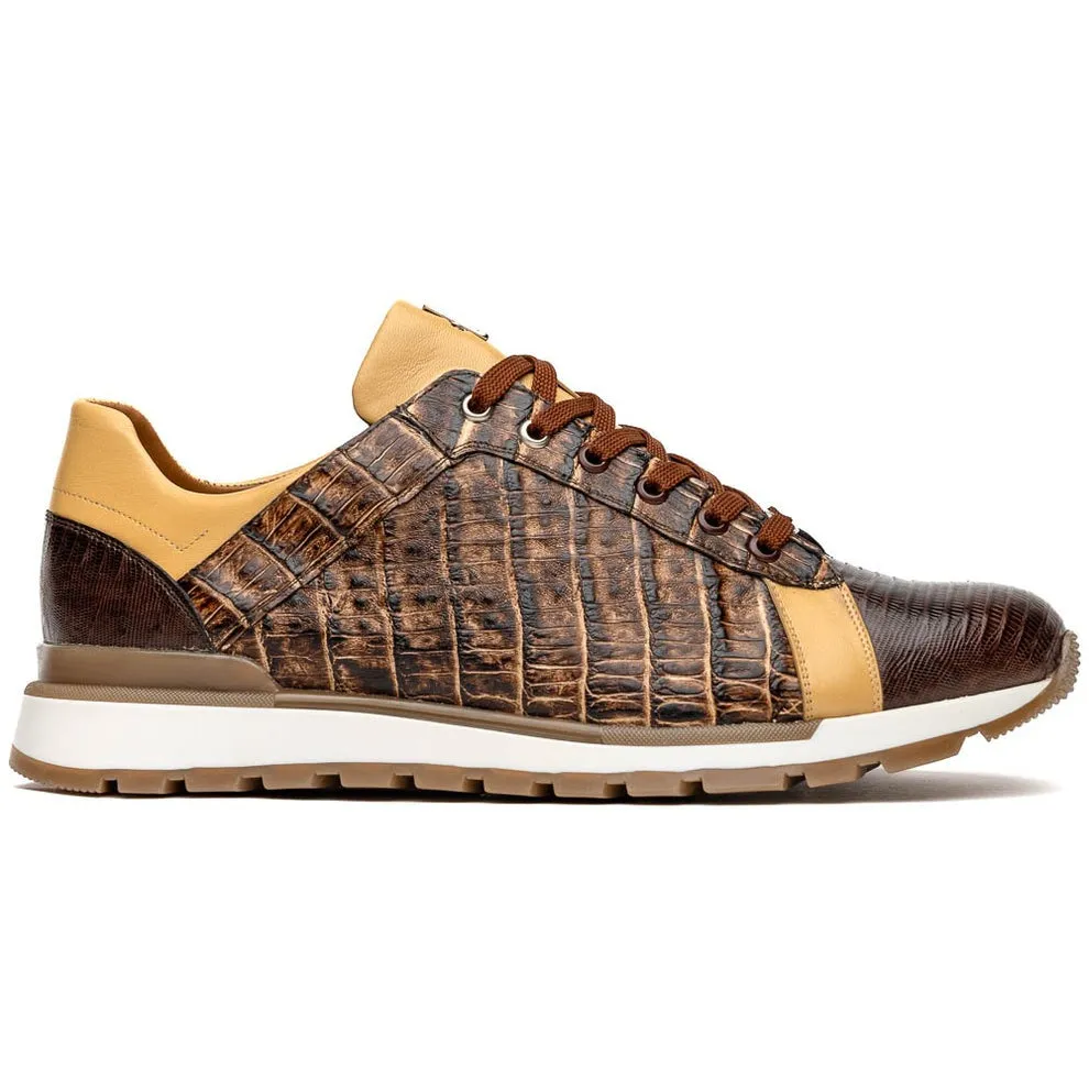 Marco Di Milano Portici Men's Shoes Wine & Black Exotic Lizard / Crocodile Casual Sneakers (MDM1016)