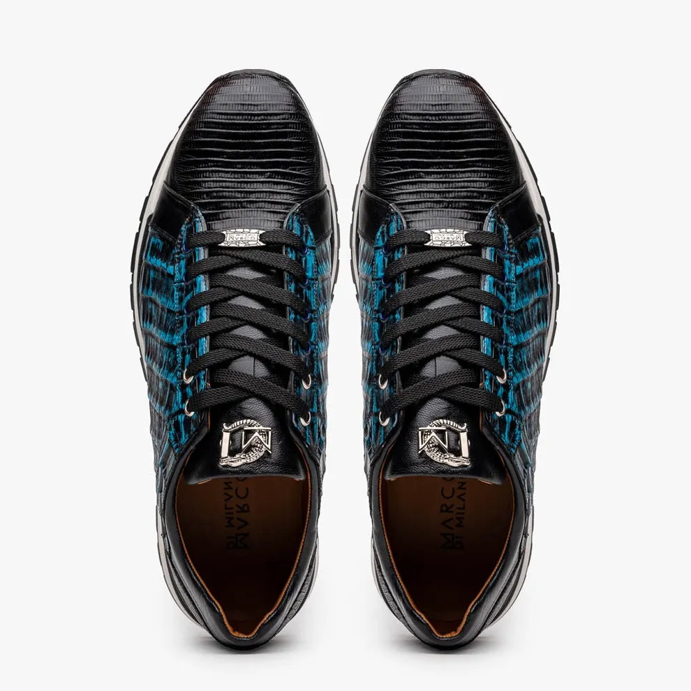 Marco Di Milano Portici Men's Shoes Wine & Black Exotic Lizard / Crocodile Casual Sneakers (MDM1016)