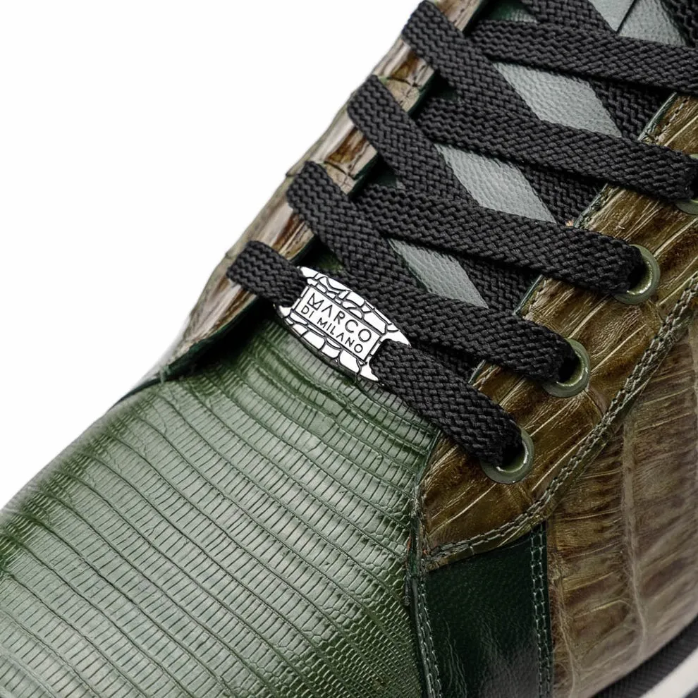 Marco Di Milano Portici Men's Shoes Wine & Black Exotic Lizard / Crocodile Casual Sneakers (MDM1016)