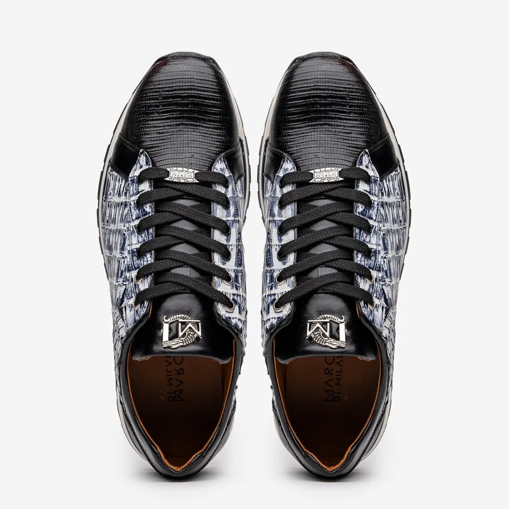 Marco Di Milano Portici Men's Shoes Wine & Black Exotic Lizard / Crocodile Casual Sneakers (MDM1016)