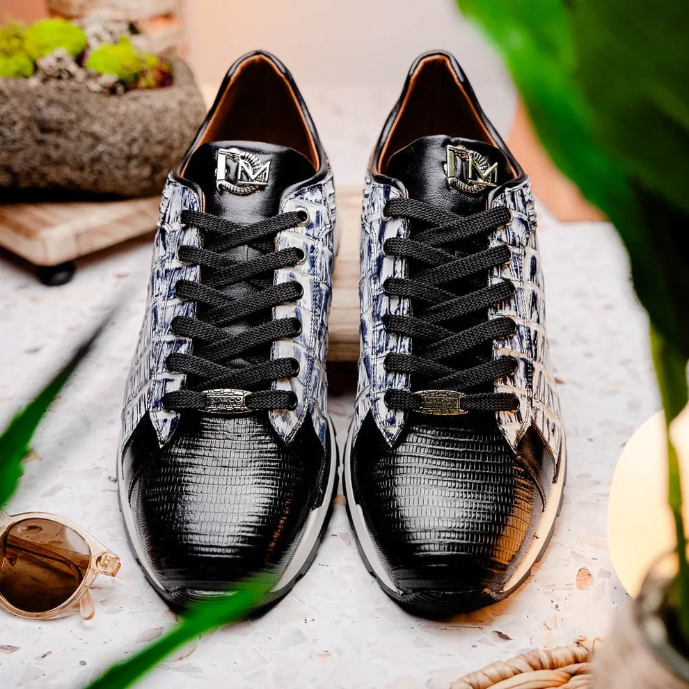 Marco Di Milano Portici Men's Shoes Wine & Black Exotic Lizard / Crocodile Casual Sneakers (MDM1016)