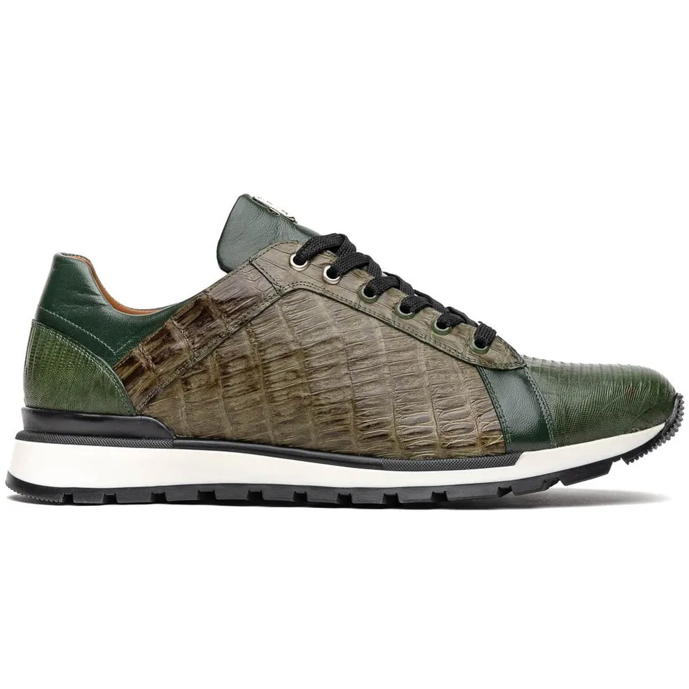 Marco Di Milano Portici Men's Shoes Wine & Black Exotic Lizard / Crocodile Casual Sneakers (MDM1016)