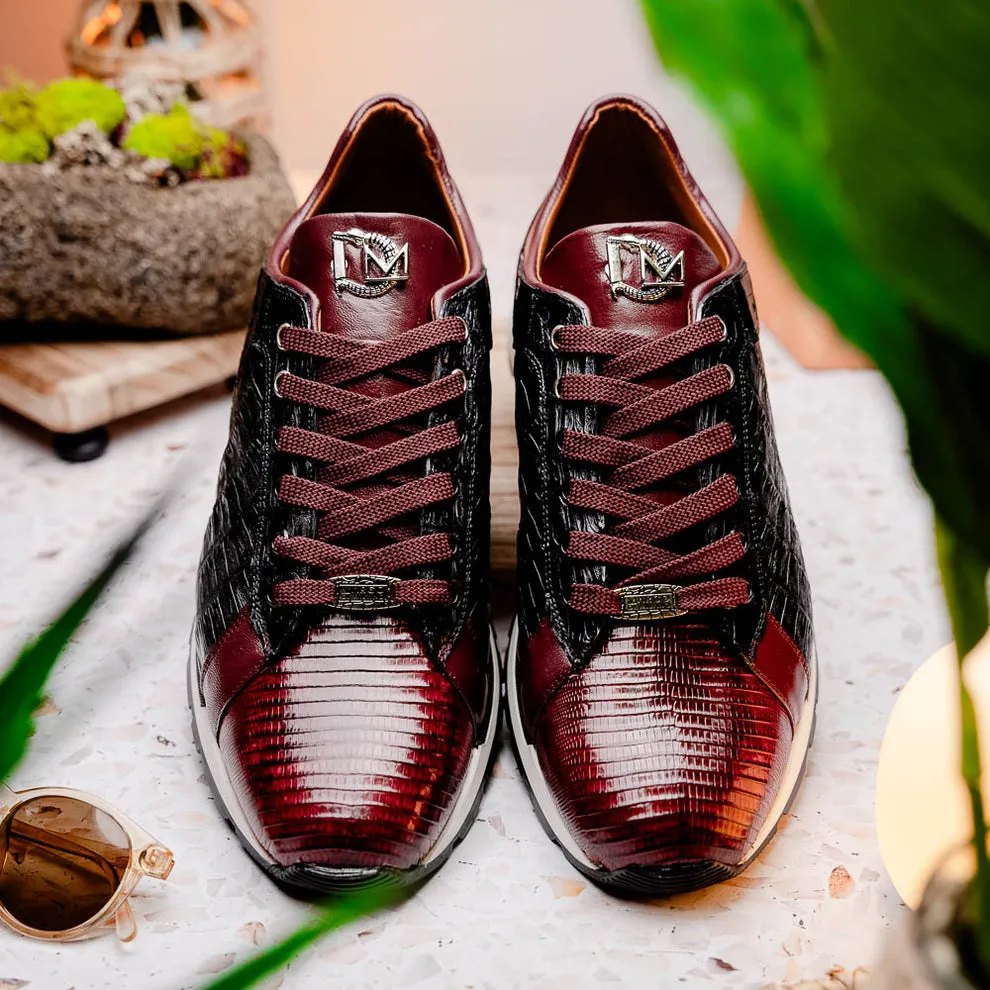 Marco Di Milano Portici Men's Shoes Wine & Black Exotic Lizard / Crocodile Casual Sneakers (MDM1016)