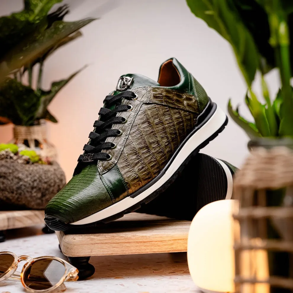 Marco Di Milano Portici Men's Shoes Wine & Black Exotic Lizard / Crocodile Casual Sneakers (MDM1016)