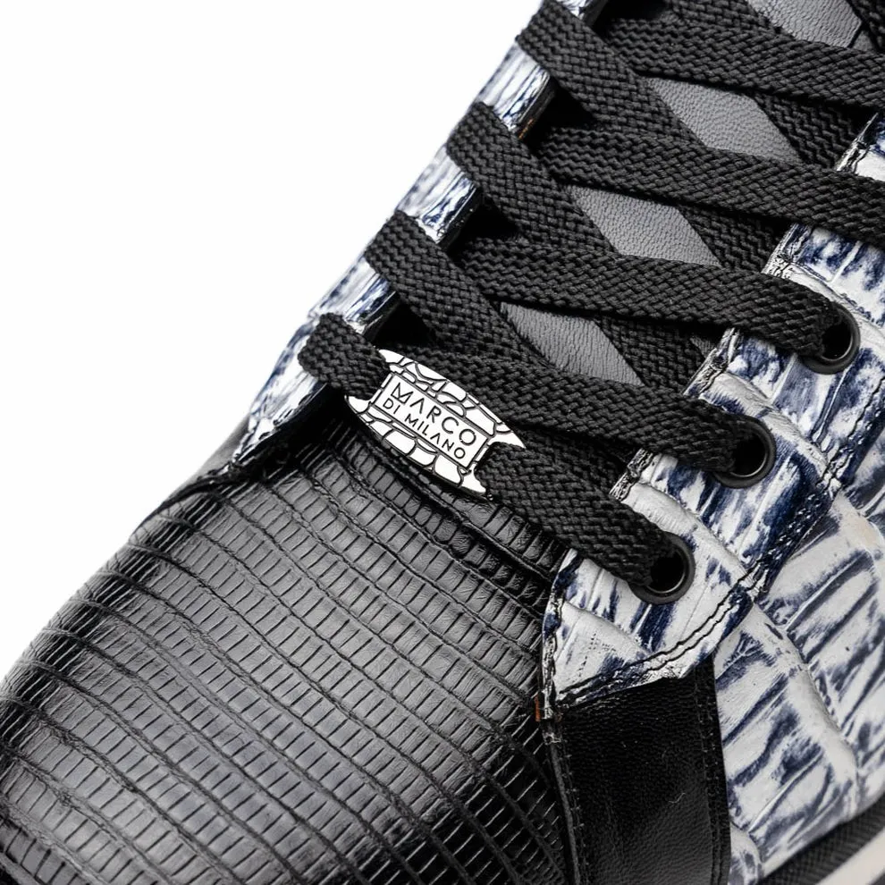 Marco Di Milano Portici Men's Shoes Wine & Black Exotic Lizard / Crocodile Casual Sneakers (MDM1016)