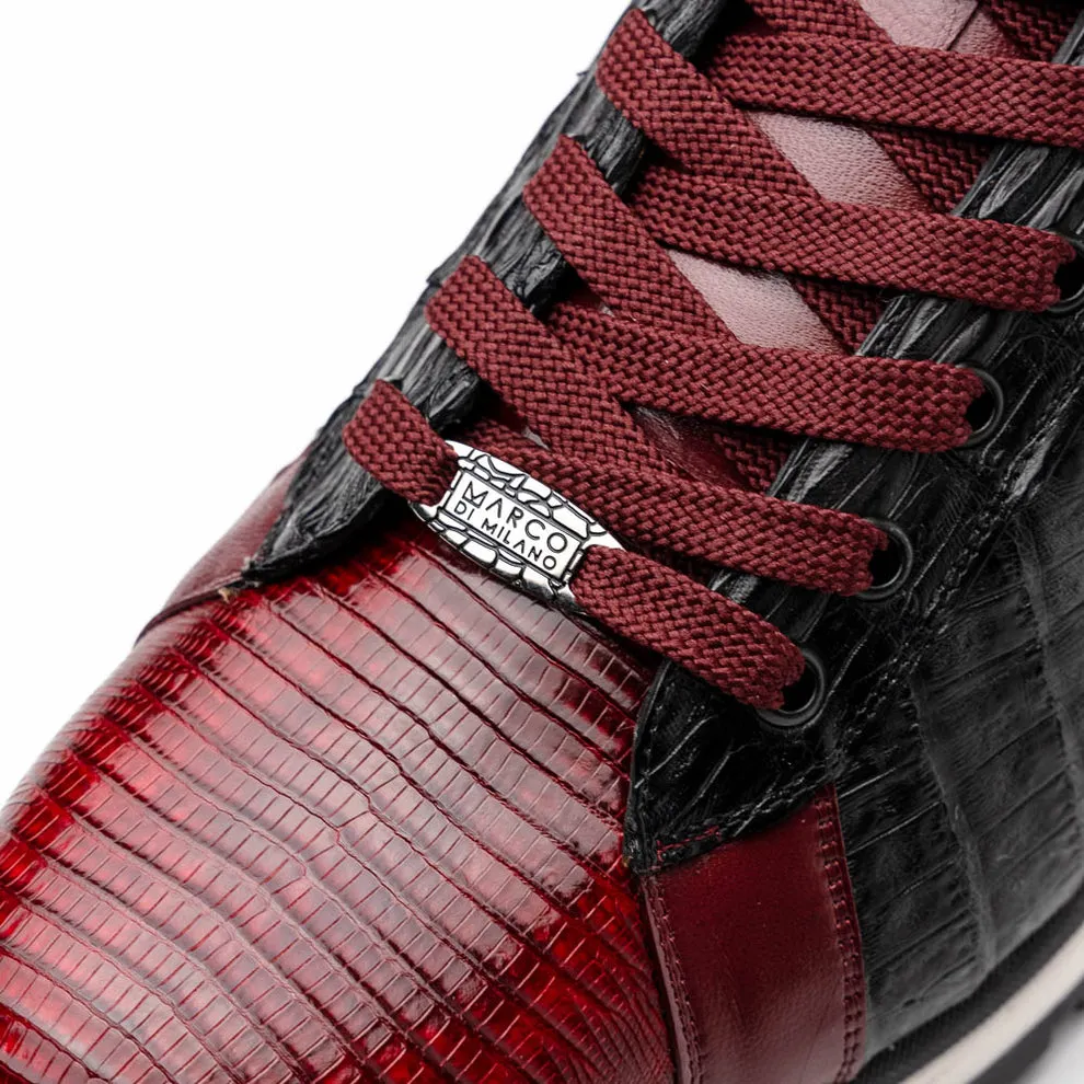 Marco Di Milano Portici Men's Shoes Wine & Black Exotic Lizard / Crocodile Casual Sneakers (MDM1016)