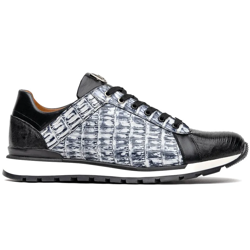 Marco Di Milano Portici Men's Shoes Wine & Black Exotic Lizard / Crocodile Casual Sneakers (MDM1016)