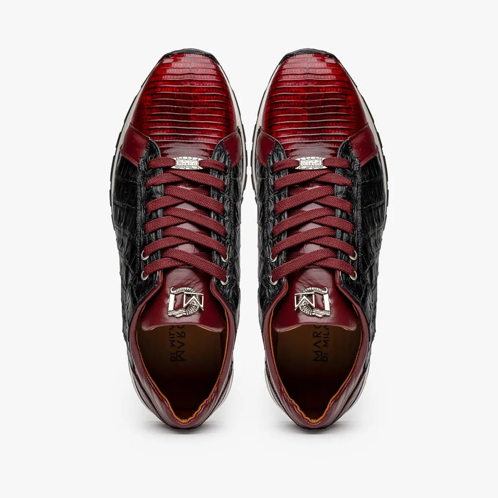 Marco Di Milano Portici Men's Shoes Wine & Black Exotic Lizard / Crocodile Casual Sneakers (MDM1016)