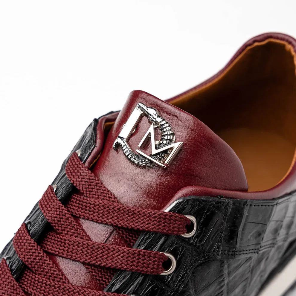 Marco Di Milano Portici Men's Shoes Wine & Black Exotic Lizard / Crocodile Casual Sneakers (MDM1016)