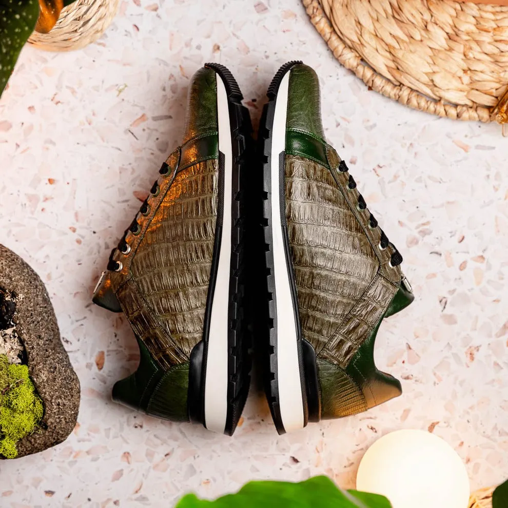 Marco Di Milano Portici Men's Shoes Wine & Black Exotic Lizard / Crocodile Casual Sneakers (MDM1016)