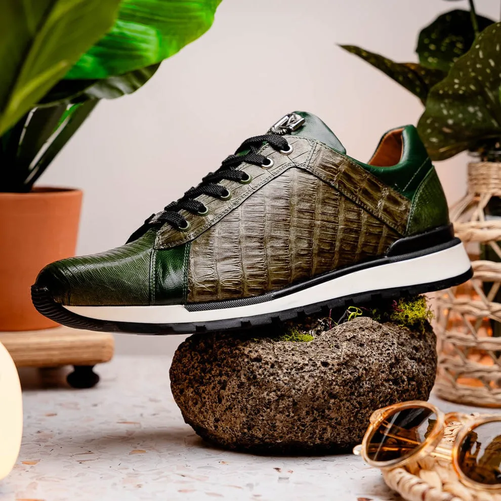 Marco Di Milano Portici Men's Shoes Wine & Black Exotic Lizard / Crocodile Casual Sneakers (MDM1016)