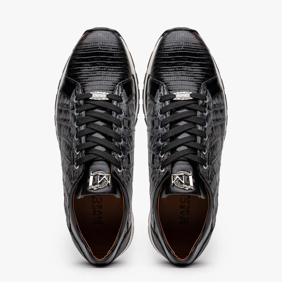 Marco Di Milano Portici Men's Shoes Wine & Black Exotic Lizard / Crocodile Casual Sneakers (MDM1016)