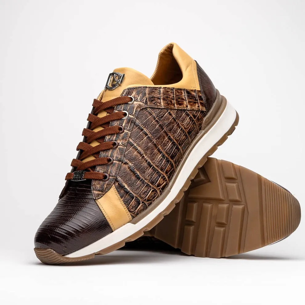 Marco Di Milano Portici Men's Shoes Wine & Black Exotic Lizard / Crocodile Casual Sneakers (MDM1016)