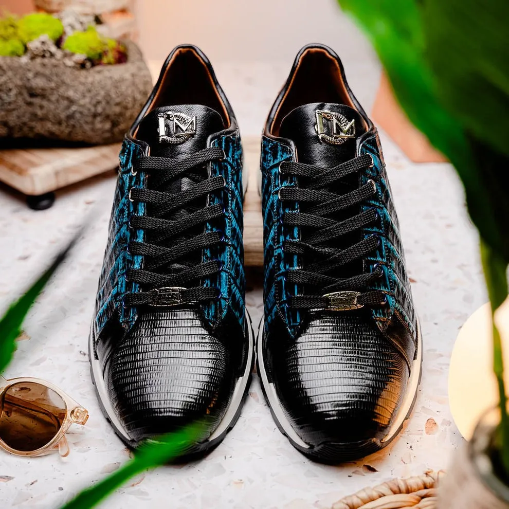 Marco Di Milano Portici Men's Shoes Wine & Black Exotic Lizard / Crocodile Casual Sneakers (MDM1016)