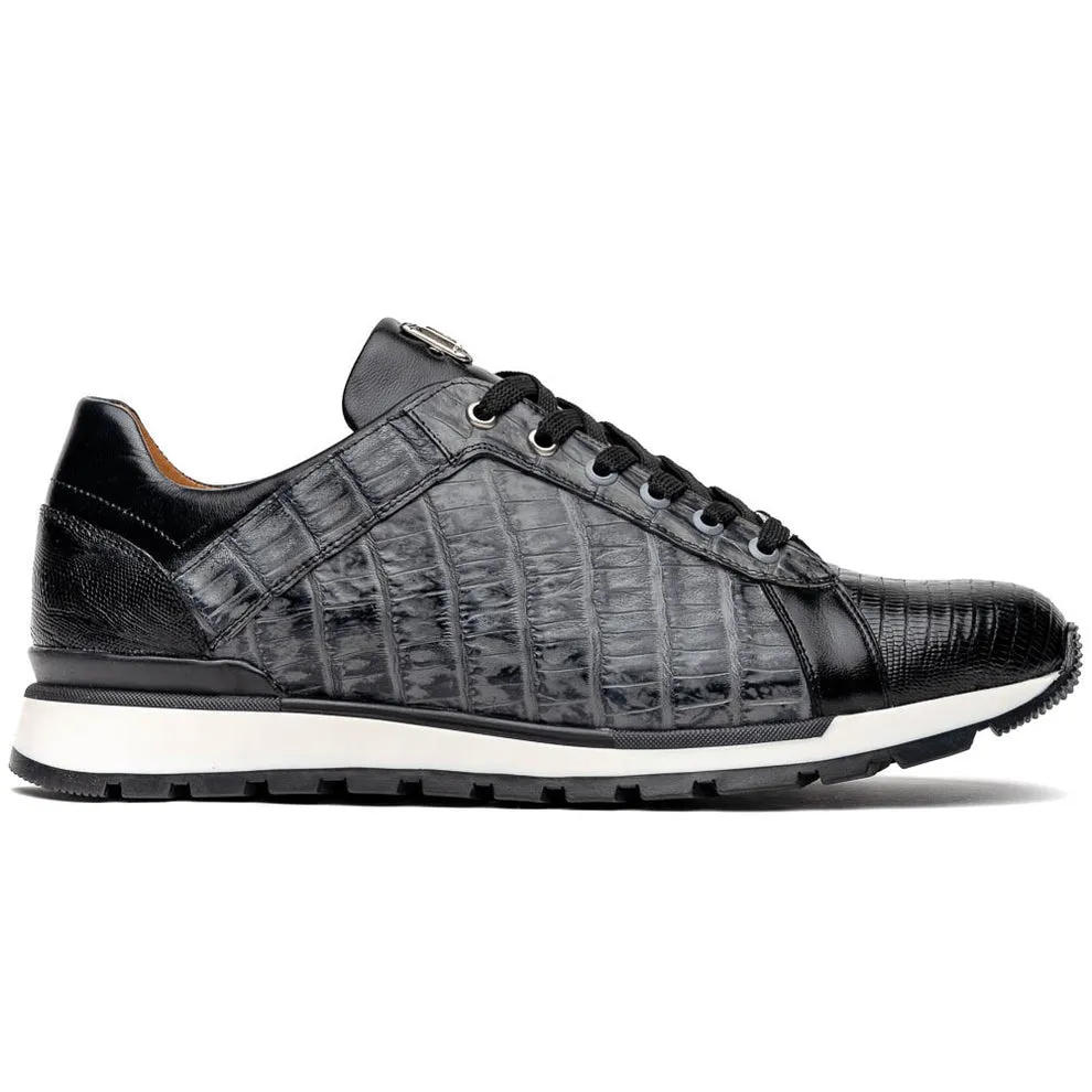 Marco Di Milano Portici Men's Shoes Wine & Black Exotic Lizard / Crocodile Casual Sneakers (MDM1016)