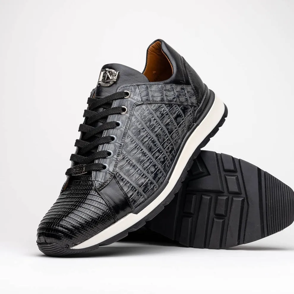 Marco Di Milano Portici Men's Shoes Wine & Black Exotic Lizard / Crocodile Casual Sneakers (MDM1016)