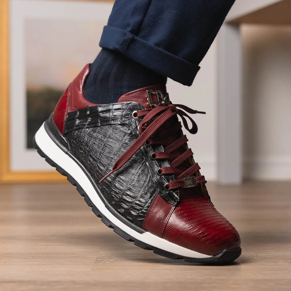 Marco Di Milano Portici Men's Shoes Wine & Black Exotic Lizard / Crocodile Casual Sneakers (MDM1016)