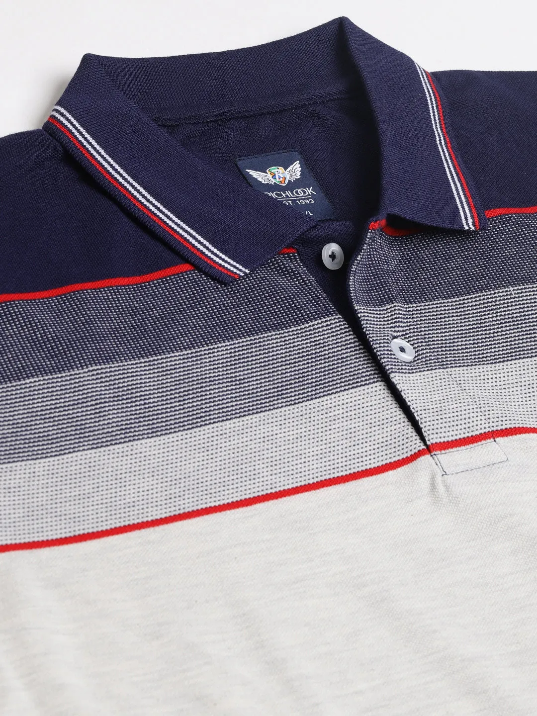 Men Navy Regular Fit Color Blocked Polo Neck T-Shirt