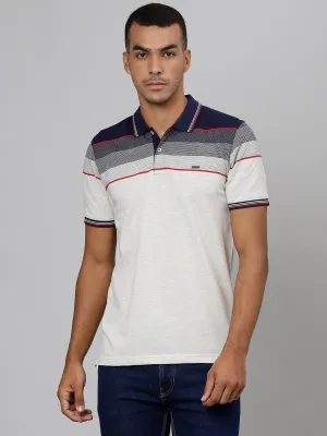 Men Navy Regular Fit Color Blocked Polo Neck T-Shirt