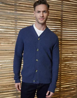 Men's Denim Blue Basket Stitch Cardigan
