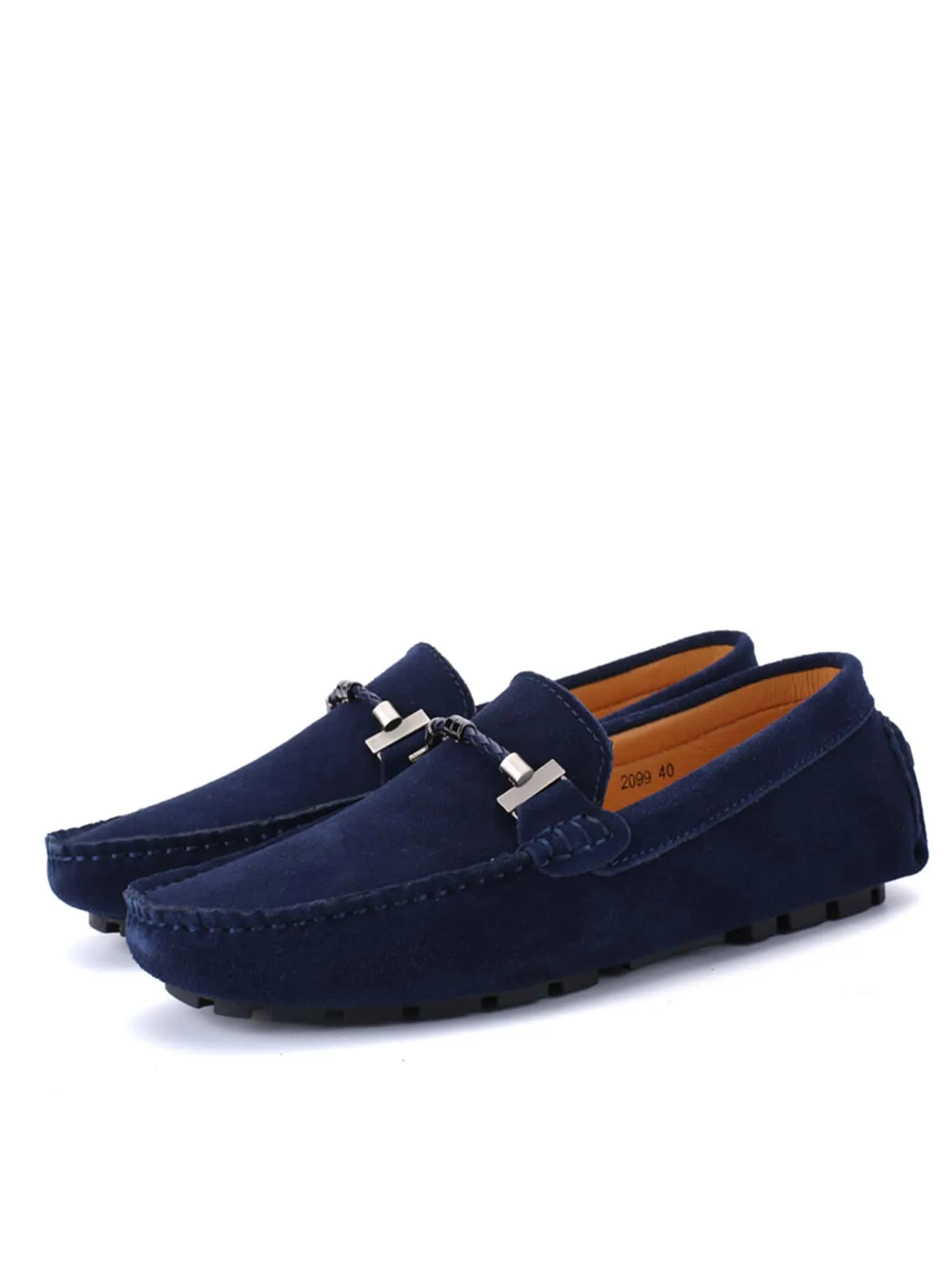 Metal Decor Casual Leisure Outdoor Navy Blue Faux Suede Loafers
