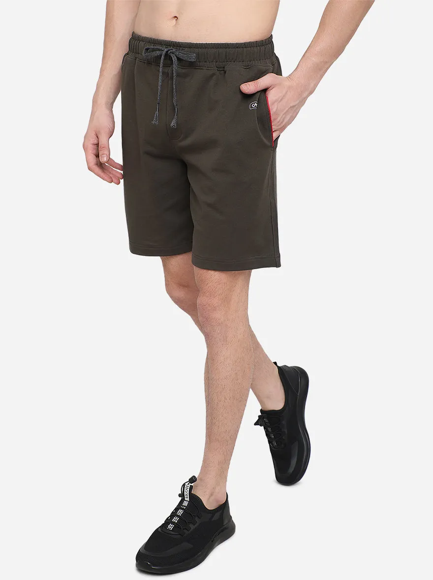 Olive Green Solid Regular Fit Shorts | JadeBlue
