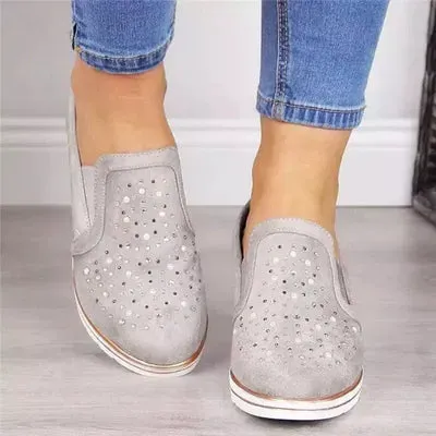 Rhinestone Wedge Slip-Ons