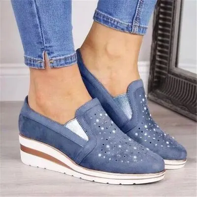 Rhinestone Wedge Slip-Ons