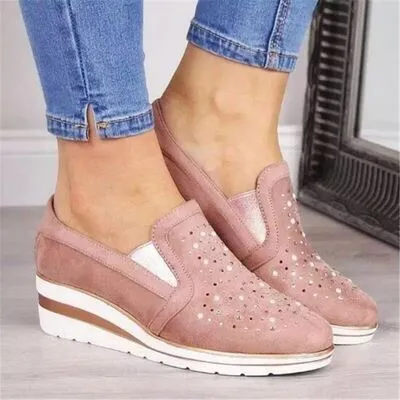 Rhinestone Wedge Slip-Ons